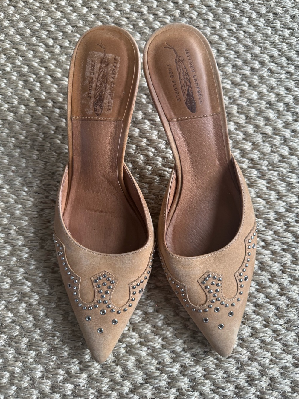 Jeffrey Campbell x Free People Tan Studded Pointed-Toe Mule 7.5